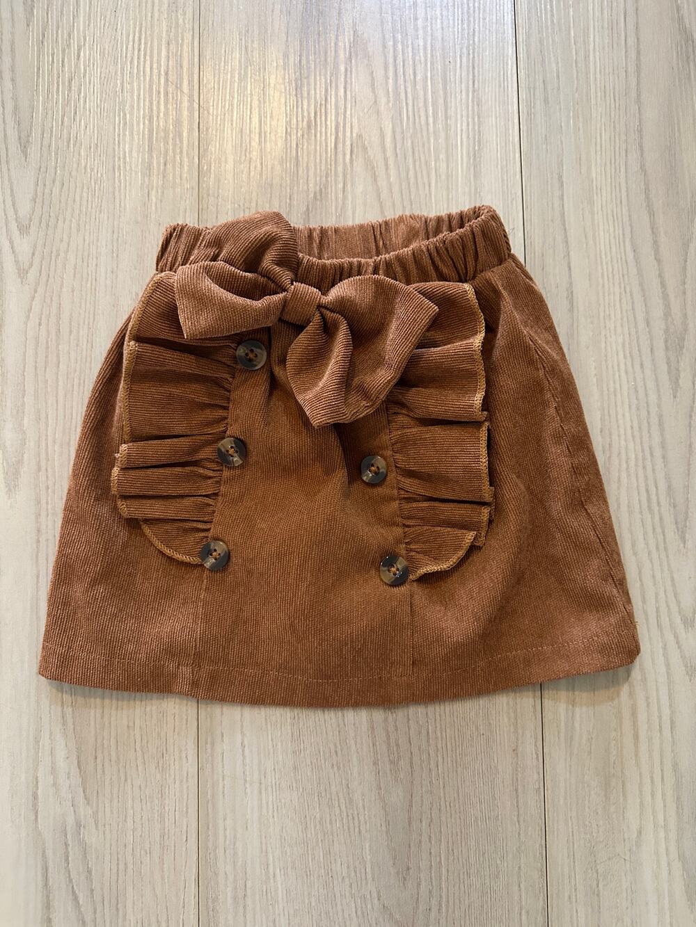 Toddler Girls Brown Corduroy Skirt 18-24M Ruffle Bow Front Elastic Waist Autumn